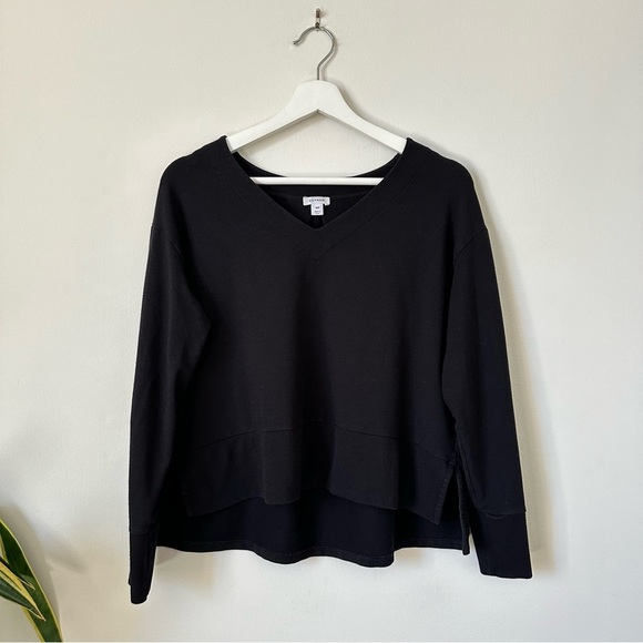 Cuyana French Terry V Neck Black Sweatshirt Size Small - Picture 6 of 11